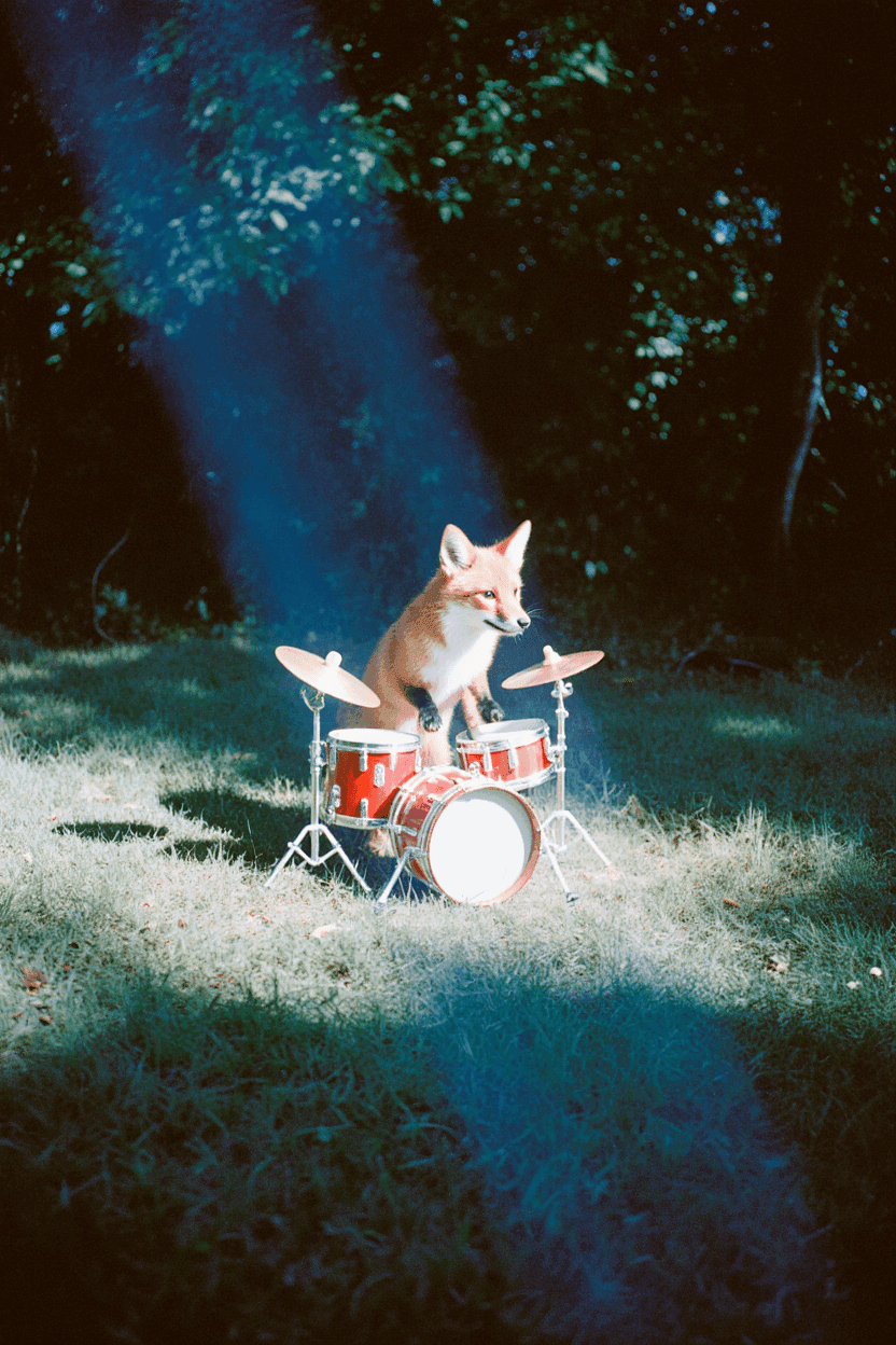Flux Krea a fox playing the drums